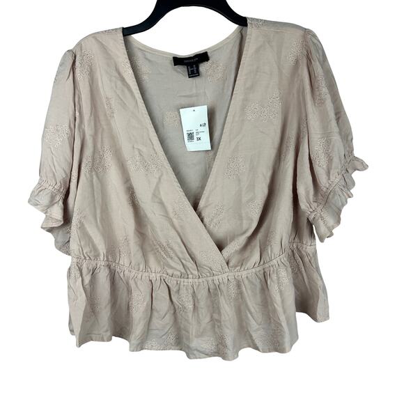 Forever 21 V-Neck Wrap Embroidered Blush Blouse NWT‎ Size 3X - Picture 1 of 6